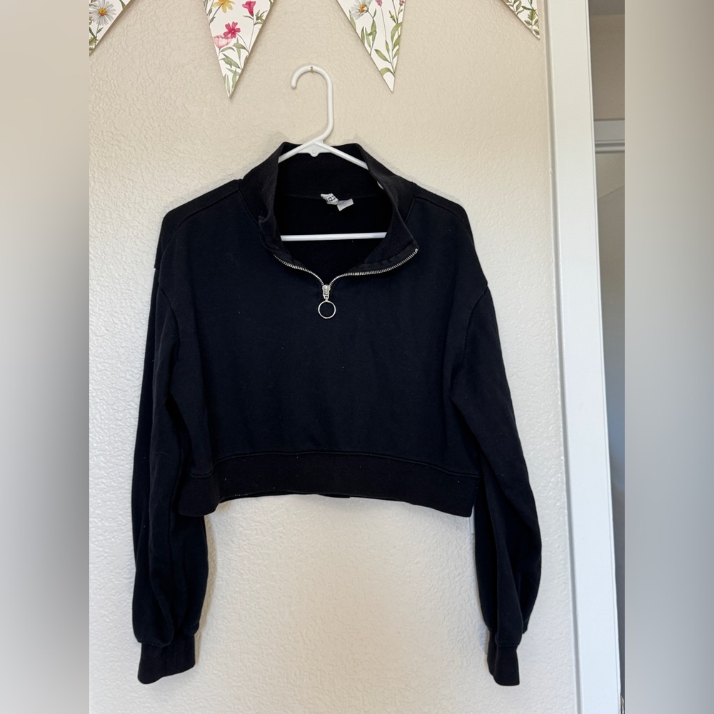 Divided Black Cropped Quarter-Zip Sweatshirt